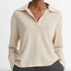 NWT Vince wool relaxed long-sleeve polo shirt (heather ecru, small)